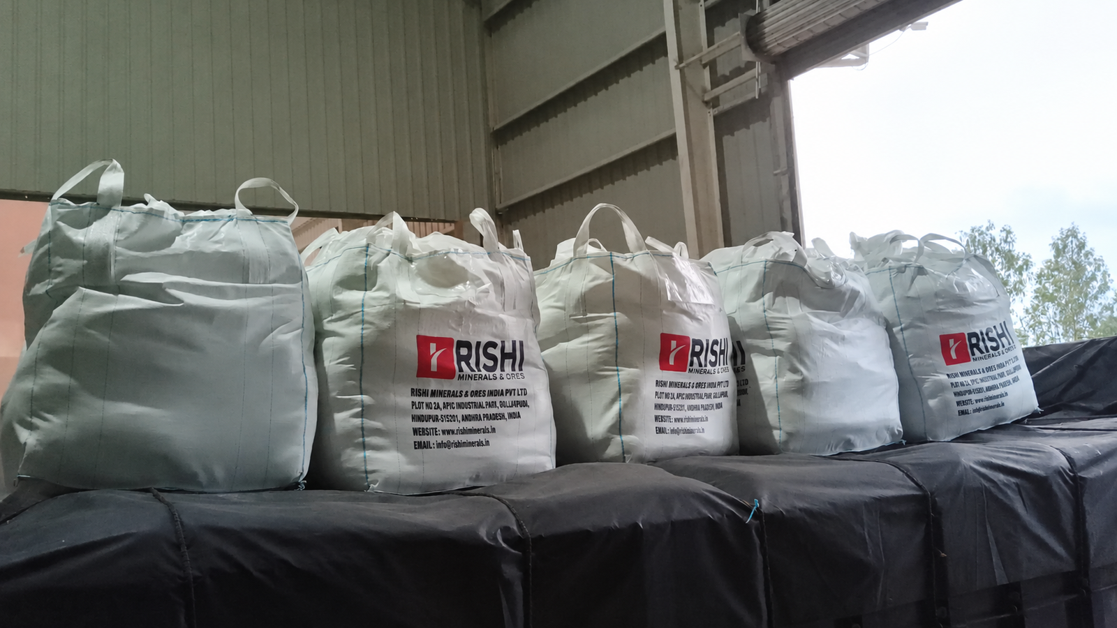 Rishi Minerals branded jumbo bags loaded for dispatch