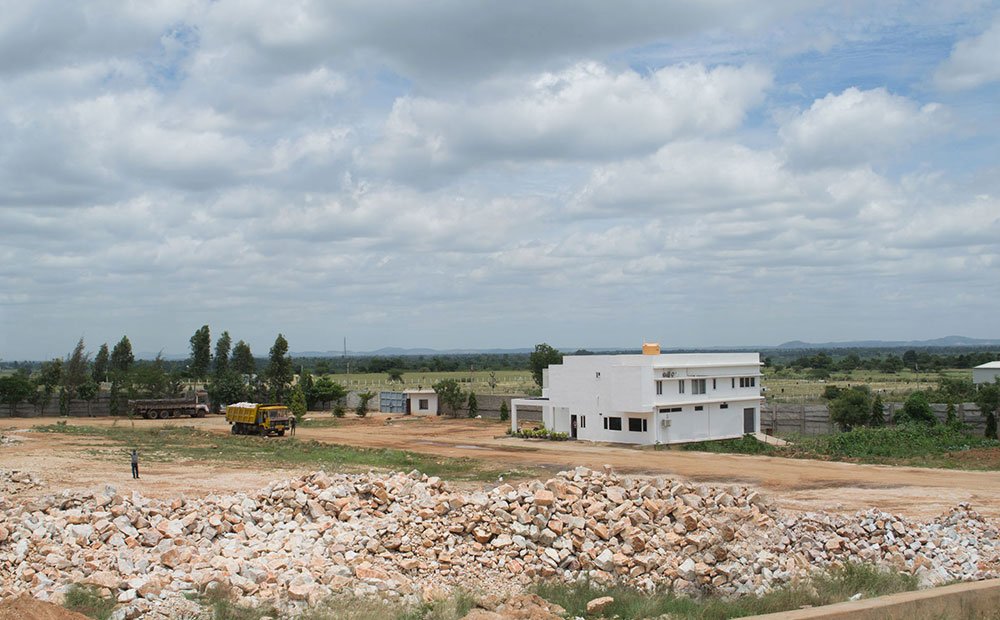 Raw-material stockyard at Rishi Minerals