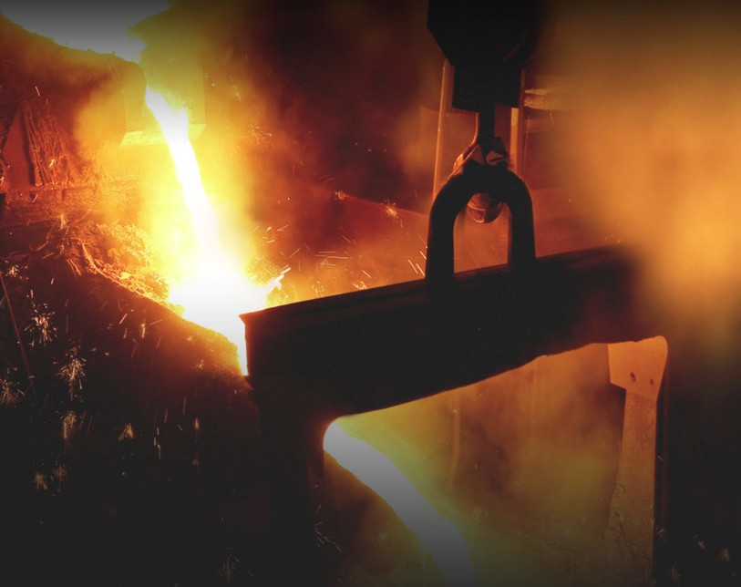 Molten metal being poured at our steel-melting shop (SMS)