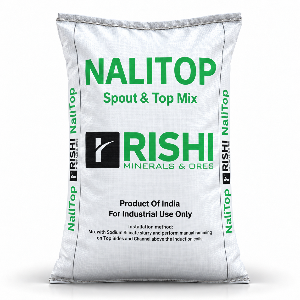 Nalitop Spout and Top Mix filled sack mockup with green and black print