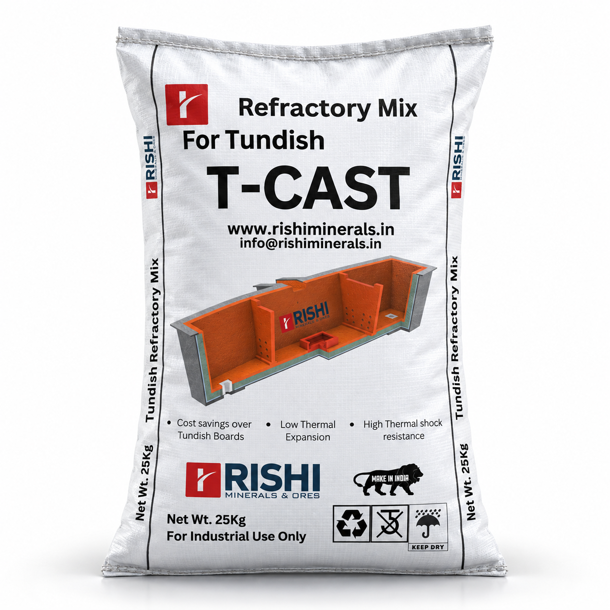 T-CAST Tundish Refractory Mix bag mockup, 25 kg